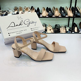 SD01 - Sandal quai ngang da lì gót vuông 5p VNXK