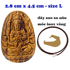 Mặt Phật Thiên thủ thiên nhãn đá mắt hổ 4.5 cm kèm vòng cổ dây cao su nâu - mặt dây chuyền size lớn - size L, Mặt Phật bản mệnh, Quan âm bồ tát