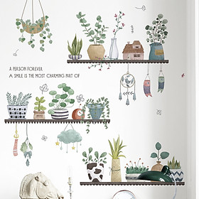 Mua Sticker Giấy Dán Tường Decal Dán tường Tranh Dán Tường Trang Trí Tường Mẫu Kệ Hoa Lá Phong Cách Vintage ZDB-2284