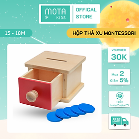 Đồ chơi hộp thả xu có ngăn kéo cho bé từ 15-18 tháng Montessori Mota- Phát triển thị giác & sử dụng tay- Hàng chính hãng