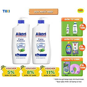 Combo 2 Sữa tắm Sạch khuẩn Aiken Chiết Xuất Trà Xanh Thiên Nhiên 850g chai