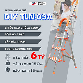 Thang nhôm ghế bản bậc rộng DIY TLN-03A 3 bậc, chiều cao sử dụng tối đa 75cm