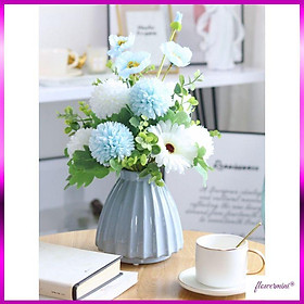 Bình hoa lụa cao cấp hoa đồng tiền mix cúc pingpong trang trí phòng khách đẹp Flowermini LH-02