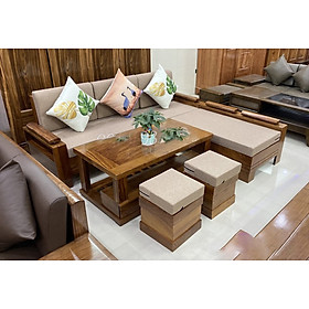 Bộ bàn ghế phòng khách salon gỗ hương 5 món có nệm 2m x 1m80