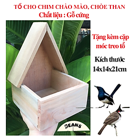 Tổ chim chào mào, chòe than sinh sản chất liệu gỗ cứng tự nhiên bền đẹp tặng kèm móc treo tổ