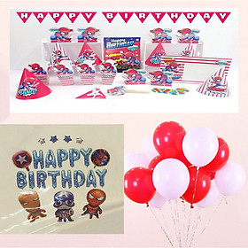 Bộ 8 món để bàn chủ đề NHỆN và 2 sét trang trí trí sinh nhật cho bé gái giao chữ HAPPY BIRTHDAY ngẫu nhiên (Quà tặng cho bé là 2 đôi đũa trẻ em dài 20cm)