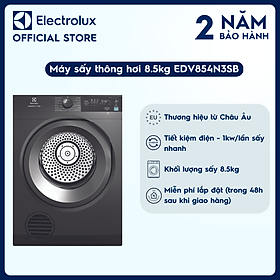 Máy sấy thông hơi Electrolux 8.5kg UltimateCare 300 - EDV854N3SB - Lồng giặt chuyển động luân phiên, giảm nhăn, giảm phai màu, tính năng khóa trẻ em Hàng chính h