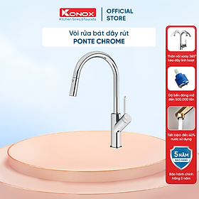 Vòi rửa bát kéo dây Konox, Model Ponte Chrome, 4 phiên bản màu, Bề mặt mạ PVD 5 lớp cao cấp, Lõi đồng tiêu chuẩn CW617N, Linh kiện phụ trợ dòng chảy nhập khẩu châu Âu, Bảo hành chính hãng 5 năm, Hàng chính hãng