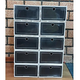Mua Combo 10 Hộp Đựng Giày Nắp Nhựa Cứng Lắp Ráp Thông Minh  Tủ Giày Lắp Ráp Màu Đen (Tặng 10 Gói Hút Ẩm)