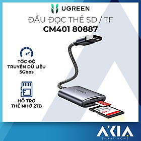 Mua Đầu đọc thẻ SD / TF Ugreen 80888 CM401 - Đọc 2 thẻ cùng lúc  Hỗ trợ đọc đến thẻ 2TB - Hàng chính hãng