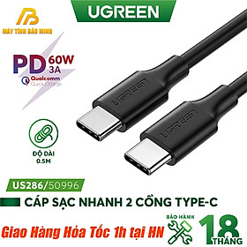 Cáp sạc USB C sang USB C Dài 0,5m Ugreen 50996 (Sạc nhanh 60W - Tốc độ truyền 480Mbps) - Hàng Chính Hãng