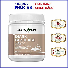 Viên uống sụn vi cá hỗ trợ xương khớp Healthy Care Shark Cartilage 750mg