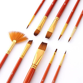 10Sets Watercolor Oil Painting Brush Set Nylon Hair Paint Brushes Supplies