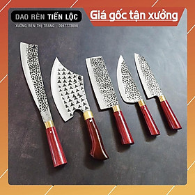 Bộ Dao Nhà Bếp Đa Năng 5 Món - Thép Nhíp Dập Vân 2 Mặt, Dùng Chặt Cây, Chặt Xương, Thái Lọc Thịt