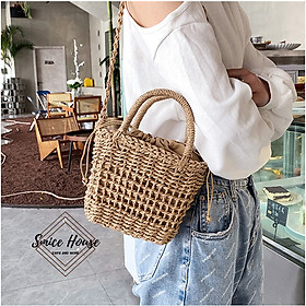 Túi cói đan trơn size mini đeo chéo siêu xinh dùng đi biển chụp hình ngoại cảnh phong cách vintage- Smice House