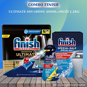 Combo Viên rửa bát finish Quantum Ultimate 50 Viên + muối rửa bát finish 1.2kg + nước làm bóng finish 40ml dùng cho Máy rửa bát chén