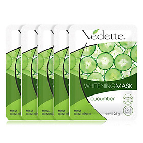 Lô 5 Mặt Nạ Giấy Dưỡng Trắng Da Vedette Dưa Leo 25g