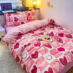 Bộ Vỏ Chăn Ga Gối Cotton Polym6/m8/2m-Tiệm Nhà MêuSet 4 Món Họa Tiết 3D Dễ Thương Cao Câp