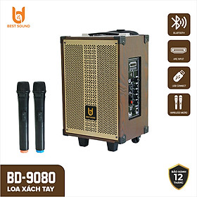 Mua   KÈM 2 MICRO   Loa Kéo Gỗ Bluetooth BD-9080 NEW Cao Cấp  Tay Xách Kim Loại  Bass 20cm  Công Suất 30W - Hàng Chính Hãng