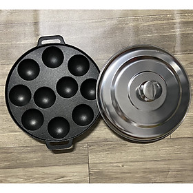 Khuôn Gang Chống Dính Làm Bánh Khọt Cao Cấp , An Toàn , Có Nắp Inox 304 Dày Dặn Không Rỉ Sét , Loại 10 Lỗ