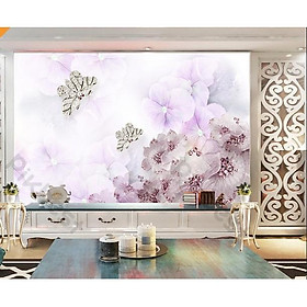 Tranh dán tường Hoa màu tím đẹp lãng mạn, tranh dán tường 3d hiện đại (tích hợp sẵn keo) MS678451