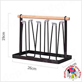 Giá úp ly, giá úp cốc men xanh tay cầm bằng gỗ