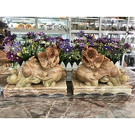 Mua Cặp Tỳ Hưu phong thủy đá cẩm thạch vân gỗ có đế - Dài 20 cm