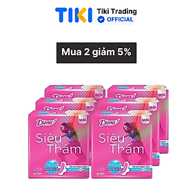 Combo 6 gói Băng vệ sinh Diana Siêu thấm siêu mỏng cánh 8 miếng