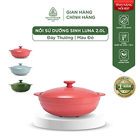 Nồi Sứ Dưỡng Sinh Minh Long Healthy Cook Luna 2.0 L - Dùng Cho Bếp Gas, Bếp Hồng Ngoại - Màu đỏ