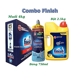 Combo rửa bát Finish Muối hộp 4kg, Bột Classic can 2,5kg