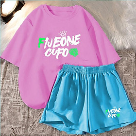 Quần Áo Cho Bé Gái Sành Điệu Từ 5 - 15 Tuổi IN CHỮ SIÊU CƯNG quần đùi có túi kèm áo thun form rộng KIDS GENZ - XANH HỒNG