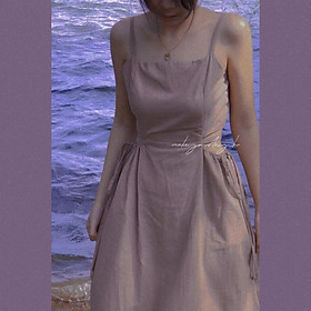 Lessy Dress-Váy hở eo màu nâu be hàn quốc