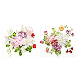 2x Ribbon Embroidery Kits DIY Flower Painting Kit Stamped Cross Stitch Set