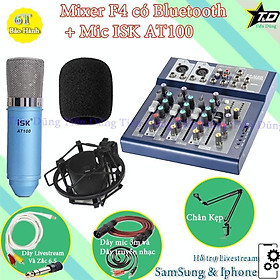 Mua Bộ mic thu âm ISK AT100 và bàn mixer F4 Bluetooth chân đế dây livestream chế dây truyền nhạc dây mic 3m và zắc 6.5