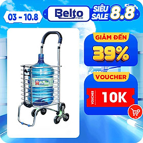 Xe kéo đi chợ Inox 6 bánh leo cầu thang, gấp gọn tiện dụng NIKITA - 6 BÁNH TAY KÉO TRÒN - SHOP BELT