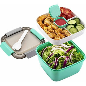 Hộp ăn trưa với các ngăn đẹp cho người lớn/trẻ em bền vững Bento Box Hộp bữa trưa Hộp lò vi sóng Hộp bữa trưa/Công việc/Chuyến đi dã ngoại (xanh)