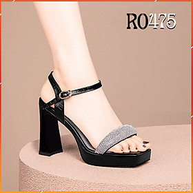 Giày cao gót nữ đẹp đế vuông 8 phân hàng hiệu rosata hai màu đen nâu ro475 - Đen - 40