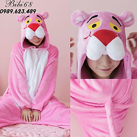 Bộ Đồ hình thú báo hồng liền thân lông mịn Pijama Cho Người Lớn và Trẻ Em Hoạt Hình Cosplay