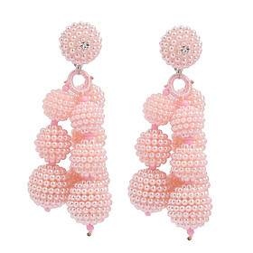 Fashion Handmade Long Faux Pearl Beads Balls Dangle Stud Earrings