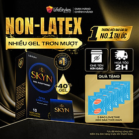 Bao cao su siêu trơn, siêu nhiều gel, mỏng khít LifeStyles Skyn Extra Lubricated - Hộp 10 bao