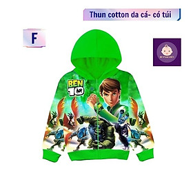 Áo khoác bé trai hình Ben 10 từ 16-43kg. Chất liệu thun da cá thấm hút mồ hôi