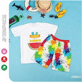 Bộ quần áo đi biển Hello Summer độc đáo set gồm áo và quần nổi bật cho cặp đôi hội nhóm gia đình DDB55 | DONGPHUCSG