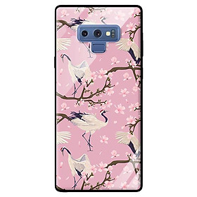 Ốp kính cường lực cho Samsung Galaxy Note 9 Hạc Nền Hồng - Hàng chính hãng