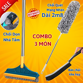 Mua Combo Dọn Nhà 3 Món : Chổi Chà Cọ Nhà Vệ Sinh + Chổi Quét Trần Nhà + Bàn Chải Khe Hẹp - Hãng miDoctor