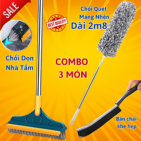 Combo Dọn Nhà 3 Món : Chổi Chà Cọ Nhà Vệ Sinh + Chổi Quét Trần Nhà + Bàn Chải Khe Hẹp - Hãng miDoctor