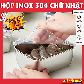 Combo 5 Hộp INOX Vuông Bé Đựng Thực Phẩm Kèm Nắp Đựng Thực Phẩm Tủ Lạnh