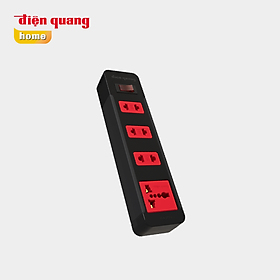 Ổ cắm Điện Quang ĐQ ESK 4BR (4 lỗ kết hợp, 1 công tắc an toàn, màu đen đỏ)