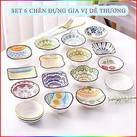 Set 6 Chén Gốm Sứ Đựng Nước Chấm, Bát Gia Vị Hoạ Tiết Siêu Xinh 10cm