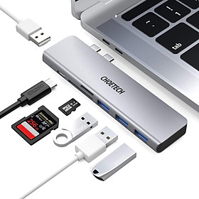 Hub type c chia cổng  Dual Type-C 7 in 1 hỗ trợ sạc nhanh 100W cho Macbook / laptop Type-C hiệu CHOETECH M23 ra 3 cổng USB 3.0, 1 cổng USB 2.0, Cổng đọc thẻ SD & Micro SD, sạc nhanh chuẩn Thunderbolt 3 0 - Hàng chính hãng