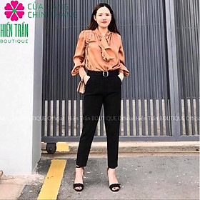 Quần baggy nữ Hiền Trần BOUTIQUE cạp cao chất vải cao cấp đồ công sở đai ô vuông form dáng đẹp